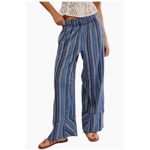 Free People Blue Striped Wide Leg Pants